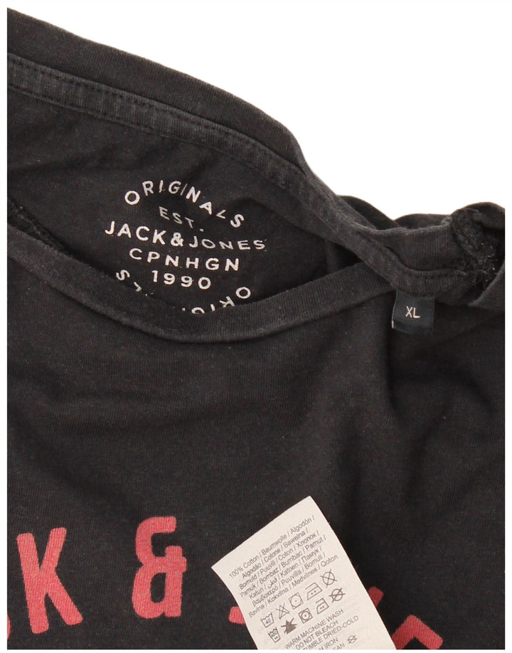 JACK & JONES Hombre Originals Graphic Camiseta Top XL Algodón Negro