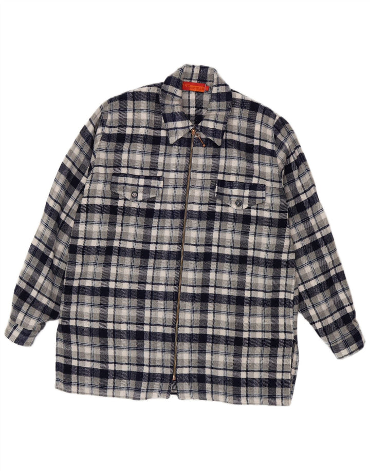 Fritzi Camisa de franela de ajuste relajado para mujer UK 44 Medium Navy Blue Check