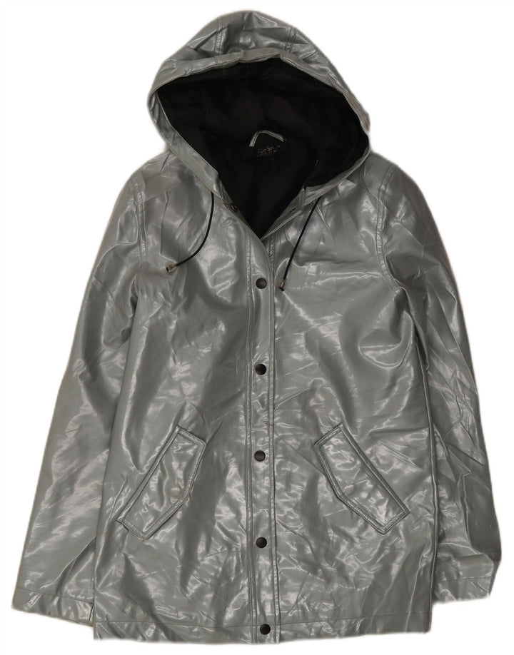 Topshop Chaqueta impermeable con capucha para mujer UK 8 Small Poliéster gris