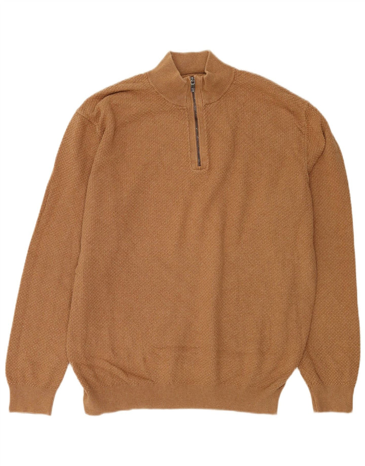 Massimo Dutti Jersey Hombre con Cremallera y Cuello 2XL Algodón Marrón