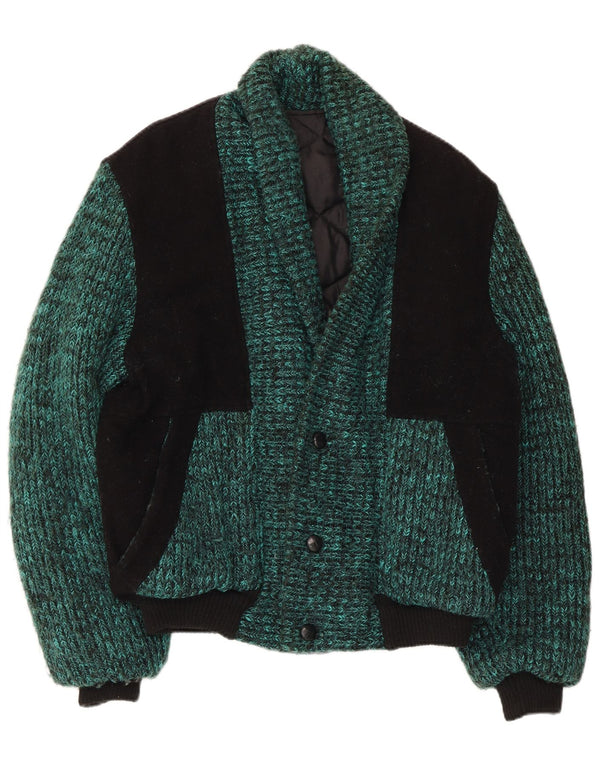 Vintage hombres punto bomber chaqueta Reino Unido 38 medio verde colorblock