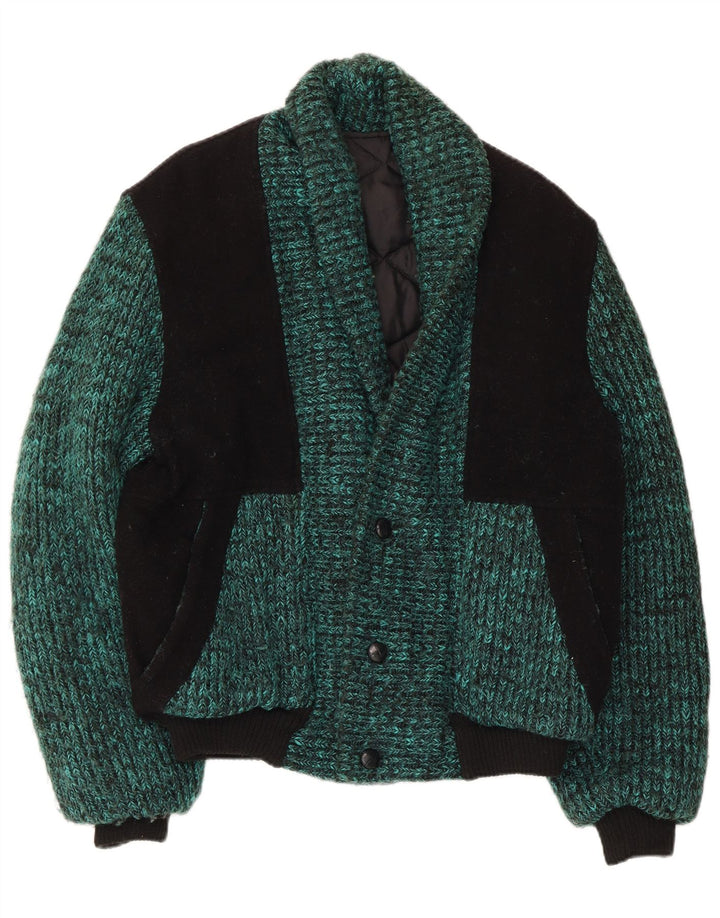 Vintage hombres punto bomber chaqueta Reino Unido 38 medio verde colorblock