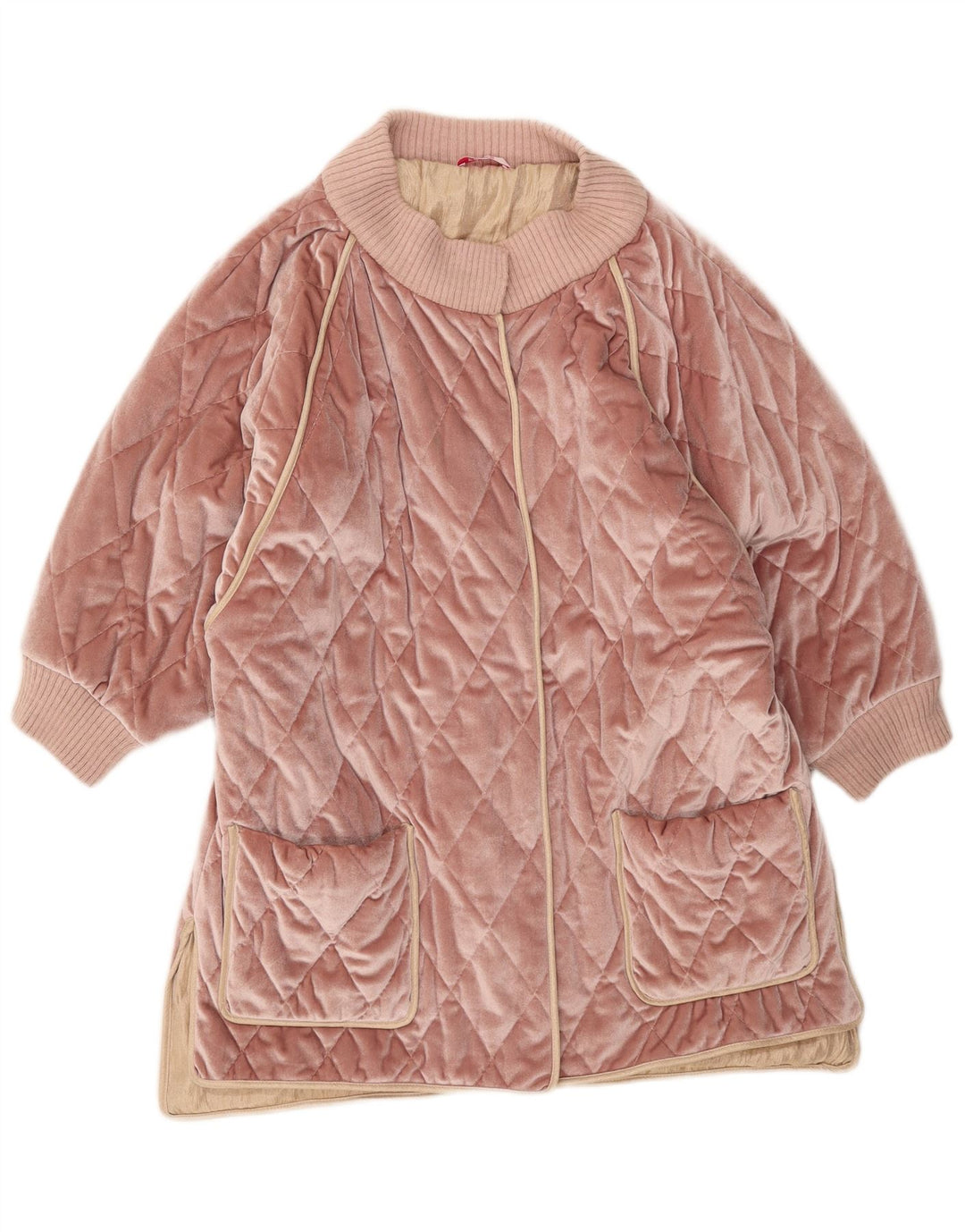 Vintage mujeres de gran tamaño Velour acolchado abrigo Reino Unido 10 pequeño poliéster rosa