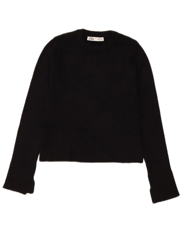 Zara Mujer Crop Crew Neck Jumper Sweater UK 6 XS Negro