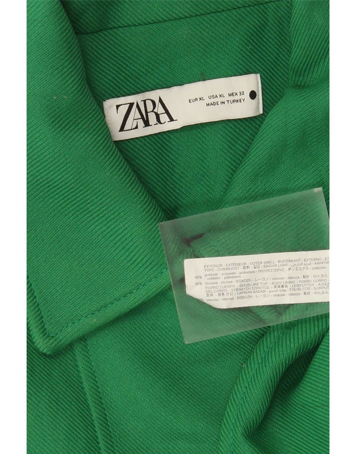 Zara Mujer Abrigo Cruzado ES 40 XL Poliéster Verde