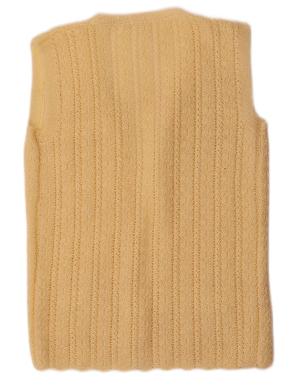 Vintage mujeres sin mangas abierto cardigan suéter Reino Unido 12 amarillo medio