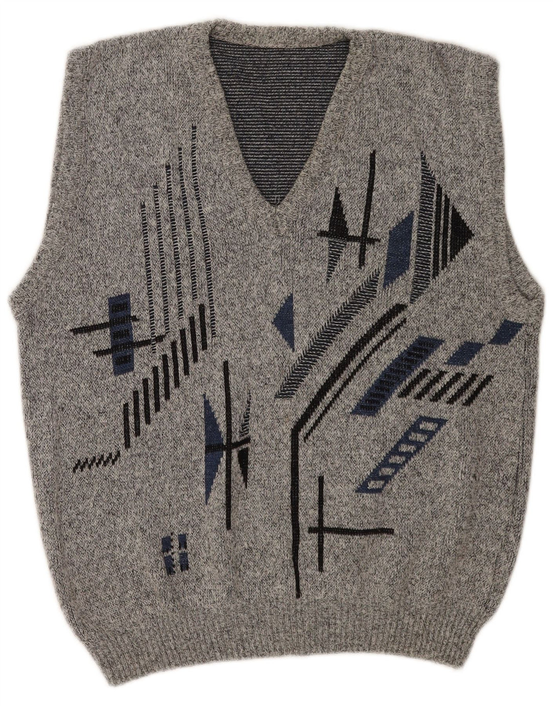 Vintage hombres chaleco camiseta sin mangas EU 50 gris medio geométrico poliacrílico