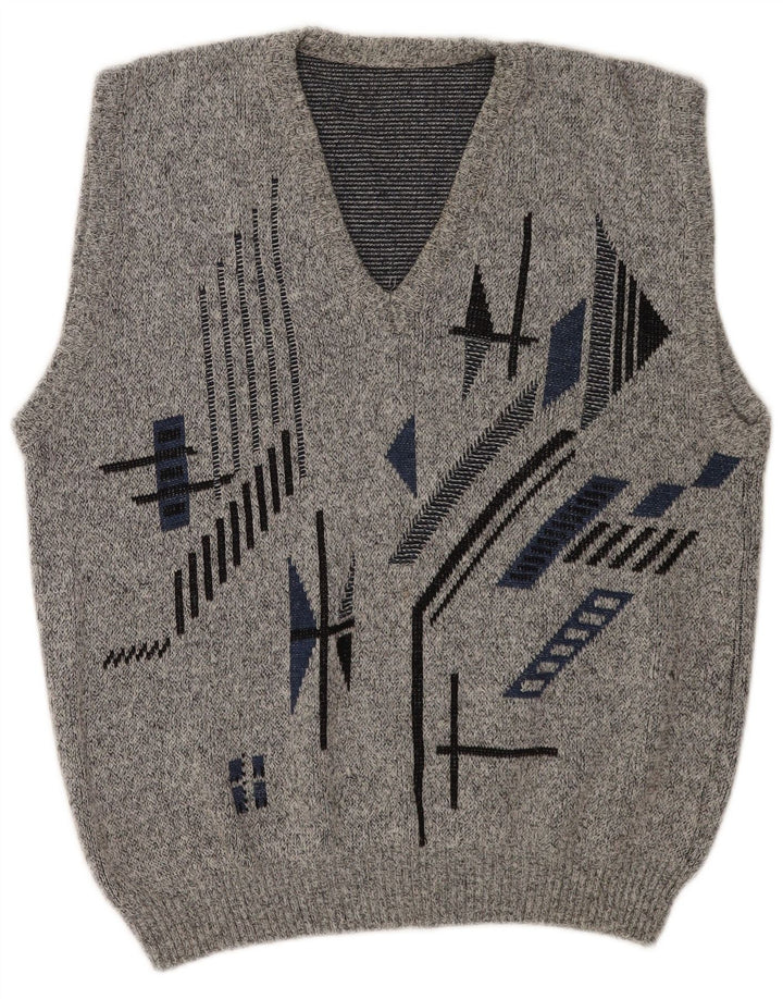 Vintage hombres chaleco camiseta sin mangas EU 50 gris medio geométrico poliacrílico