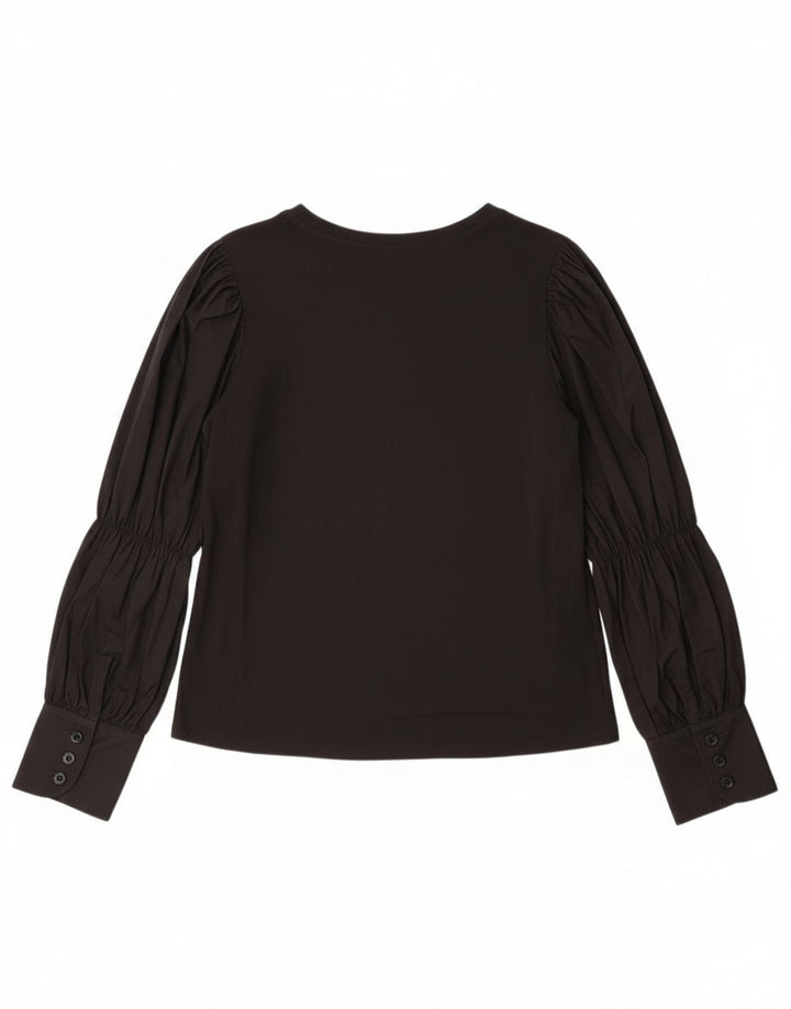 Zara Mujer Blusa De Manga Larga Top UK 44 Mediano Negro Algodón