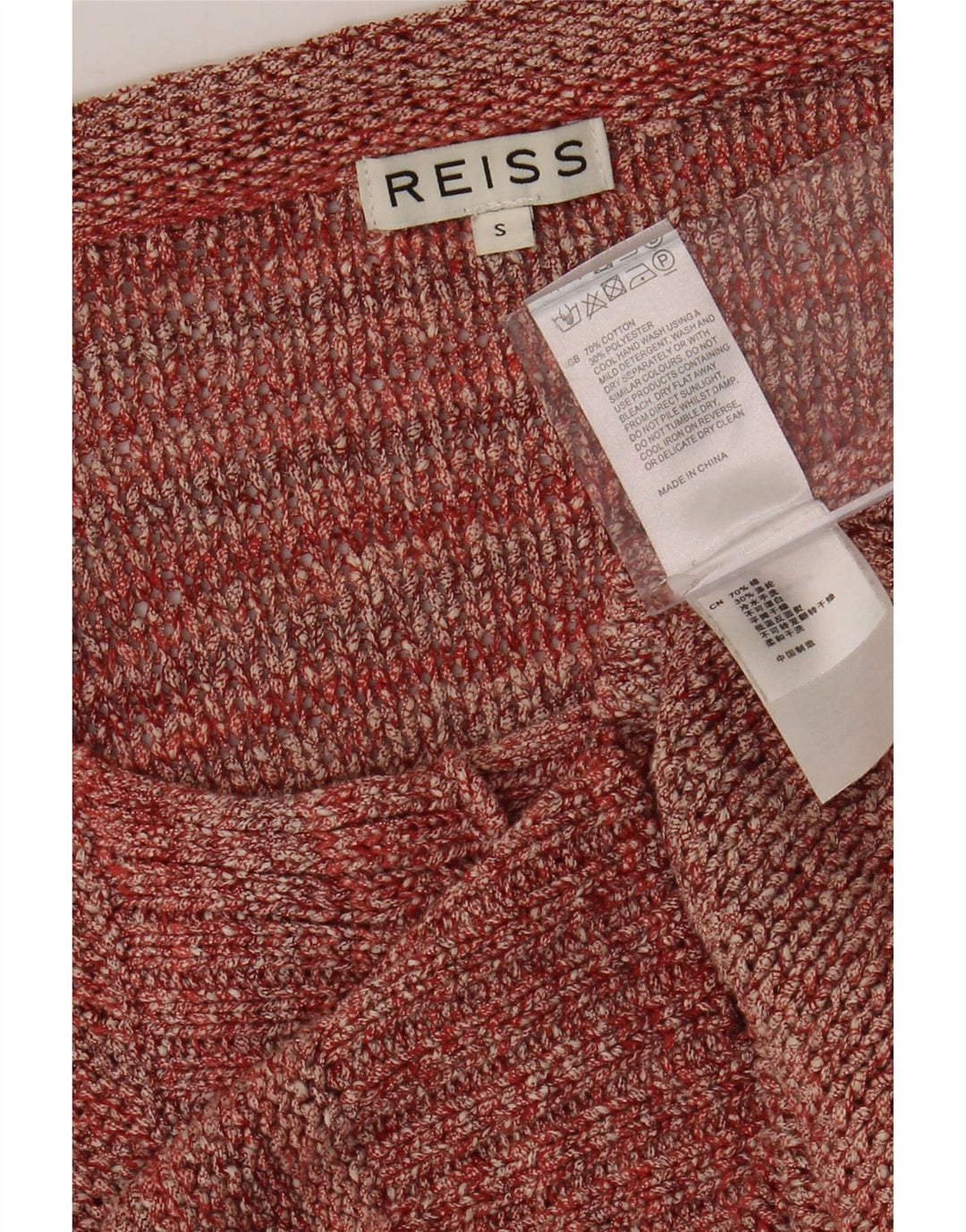 REISS Suéter tipo cárdigan corto para mujer Reino Unido 10 Pequeño algodón moteado en color burdeos