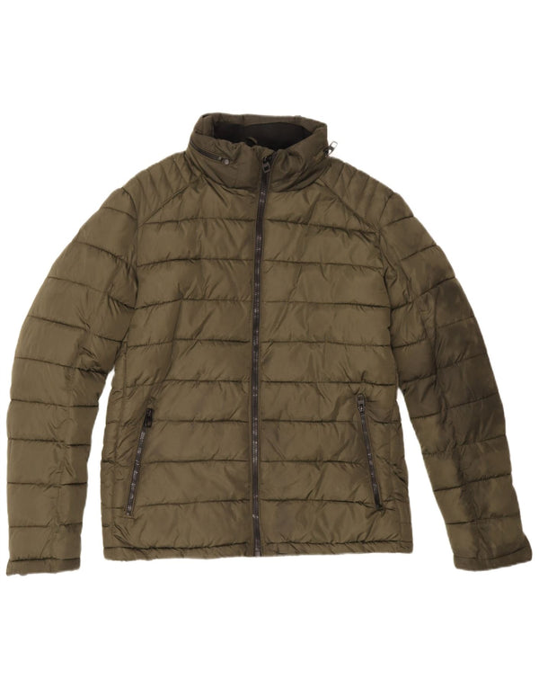 Zara Mens Hooded Padded Jacket UK 40 Large Khaki Polyester