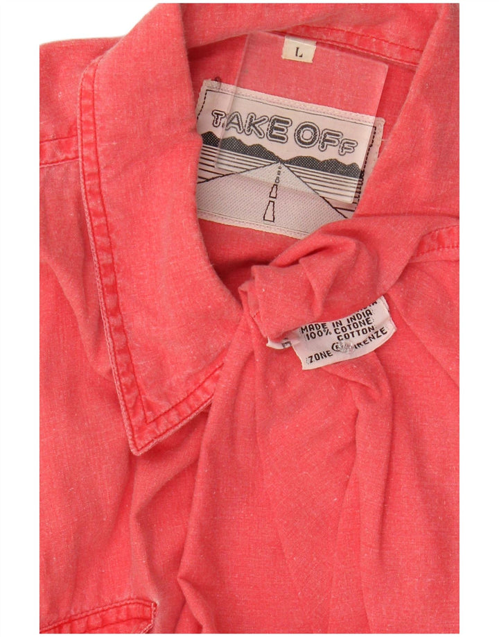 Vintage hombres relajado ajuste camisa grande algodón rosa
