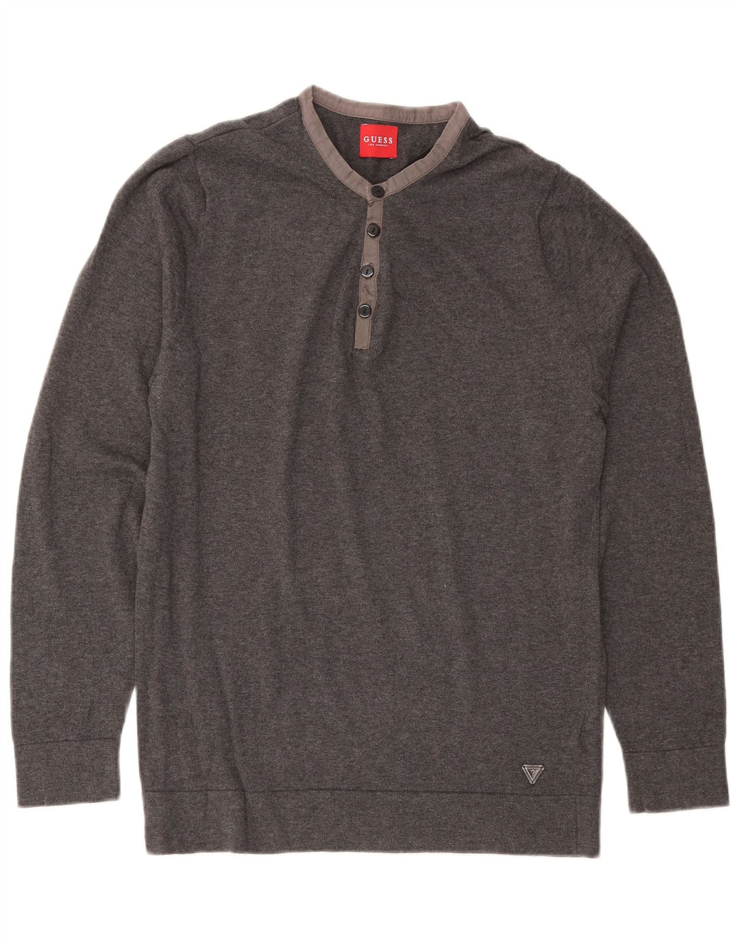 GUESS Jersey con cuello redondo para hombre, talla grande, algodón gris
