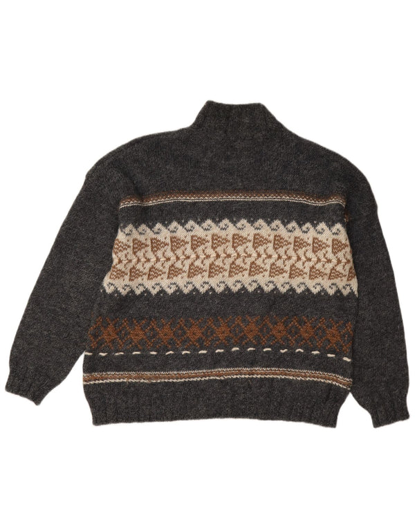 Sisley Suéter tipo jersey con cuello alto para mujer UK 46 Grande Gris Geométrico