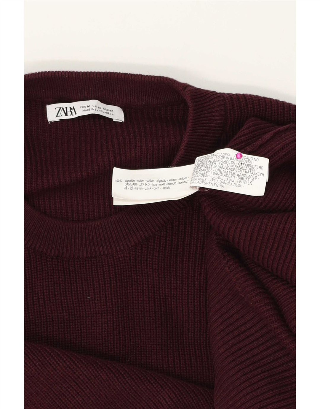 Zara Hombre Jersey Cuello Redondo Jersey Algodón Burdeos Medio