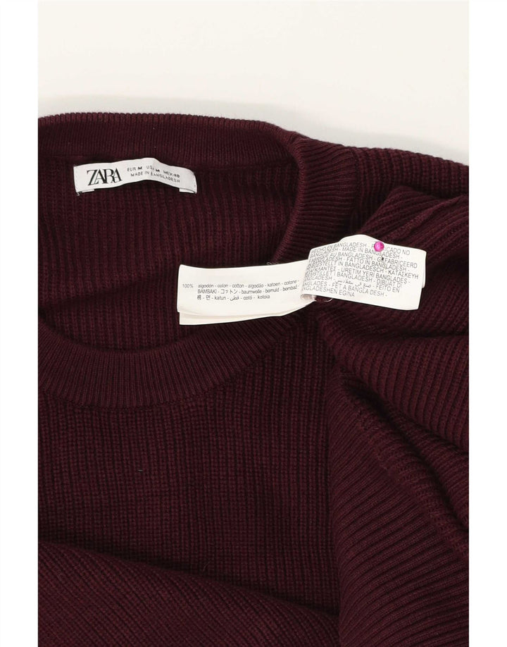 Zara Hombre Jersey Cuello Redondo Jersey Algodón Burdeos Medio