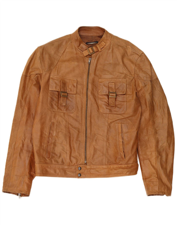 Vintage chaqueta de cuero para hombre Reino Unido 38 cuero marrón medio