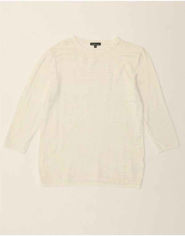 Warehouse Suéter tipo jersey con cuello redondo para mujer UK 12 Medium Off White Viscosa