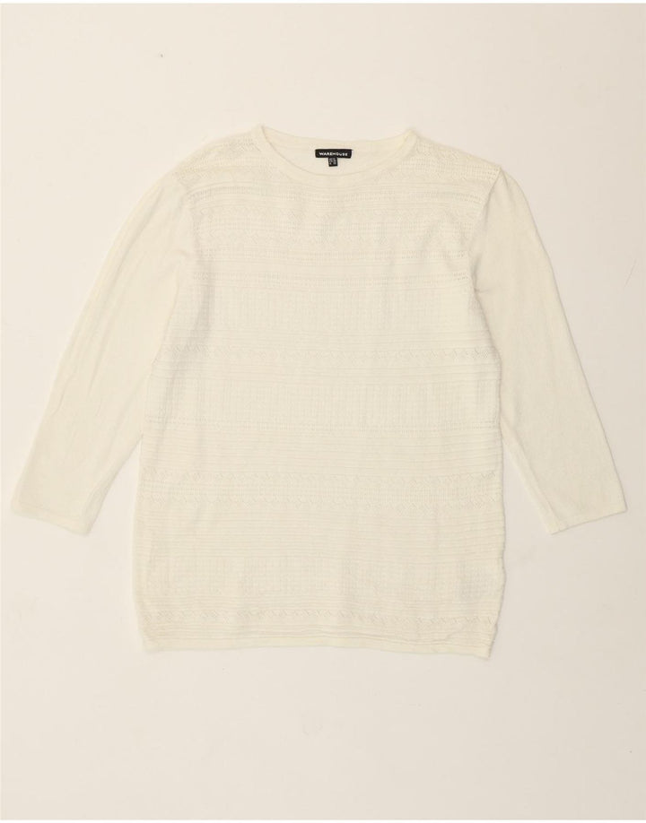 Warehouse Suéter tipo jersey con cuello redondo para mujer UK 12 Medium Off White Viscosa