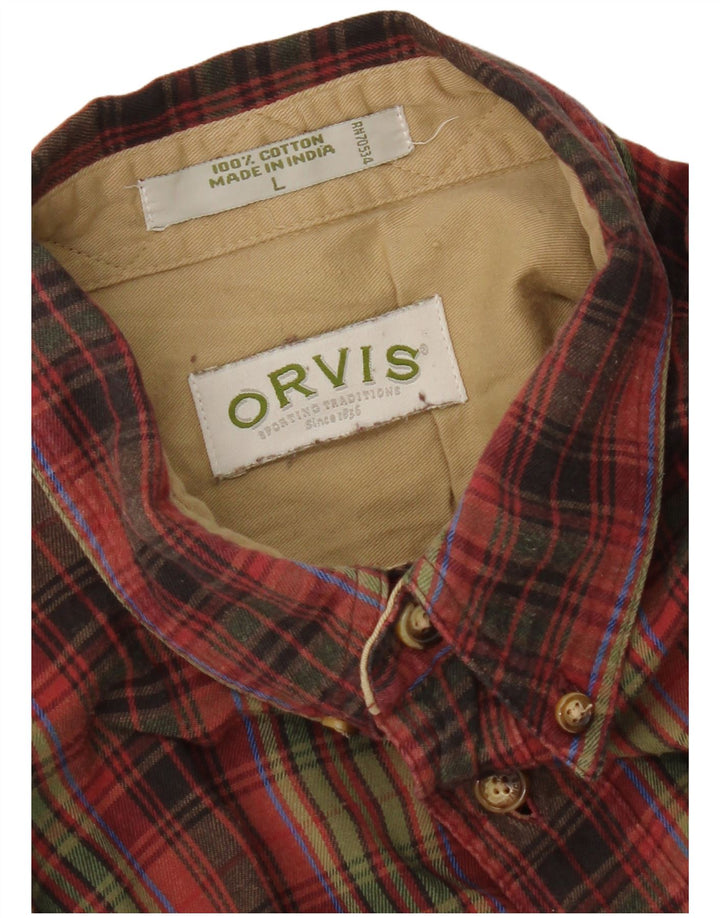 Camisa de franela Orvis para hombre de algodón a cuadros rojos grandes