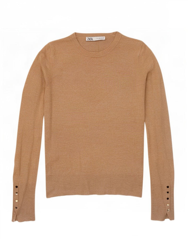 Zara Mujer Cuello Redondo Jersey Jersey UK 10 Small Beige