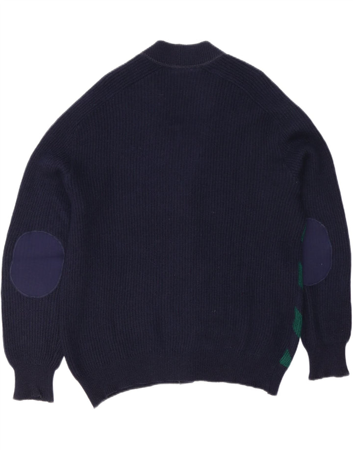 Vintage hombres Cardigan suéter XL azul marino rayas