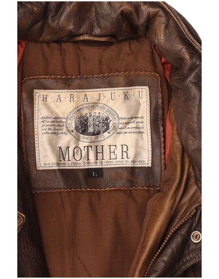 Harajuku Mother Chaqueta de cuero para hombre Reino Unido 40 Cuero marrón grande