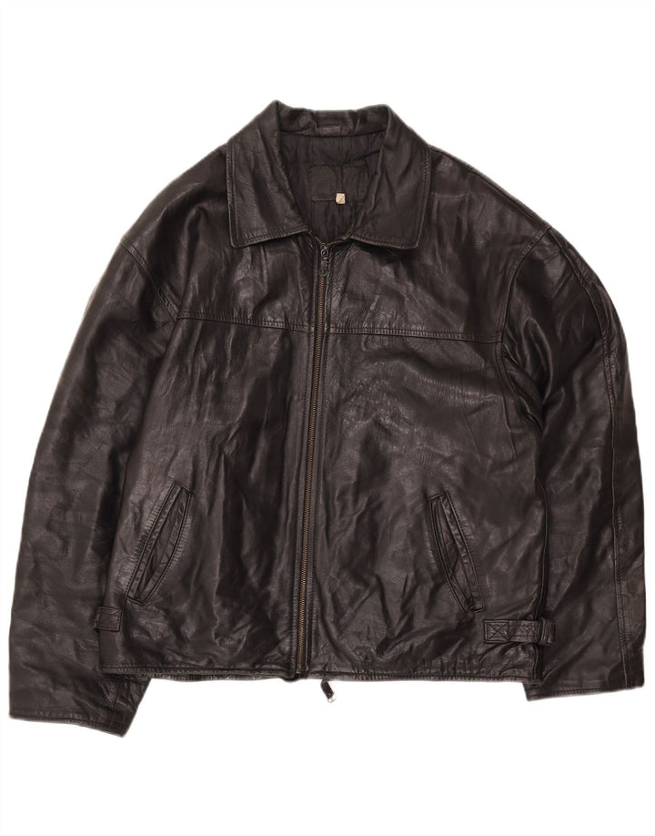 VINTAGE Chaqueta de cuero para mujer IT 54 3XL Negro