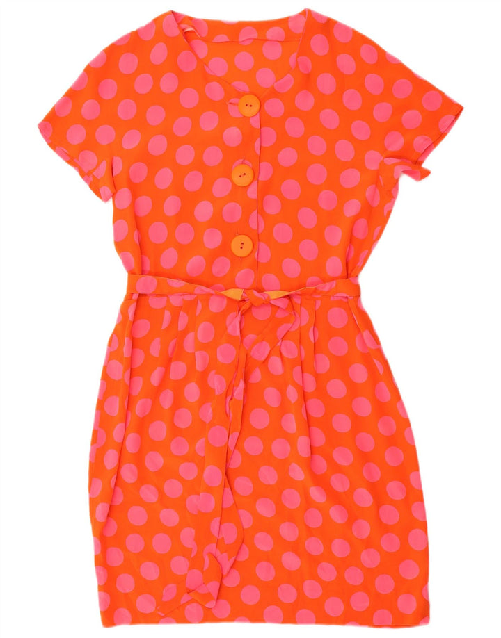 Vintage mujer A-Line vestido Reino Unido 14 medio naranja lunares