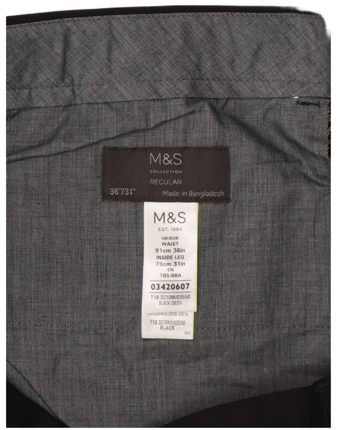 Marks & Spencer Pantalones de traje rectos de corte regular para hombre W36 L31 Negro