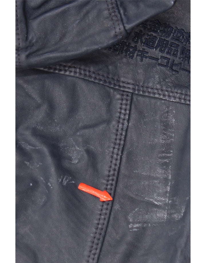 Superdry Chaqueta de cuero con capucha para mujer UK 44 Cuero azul marino mediano