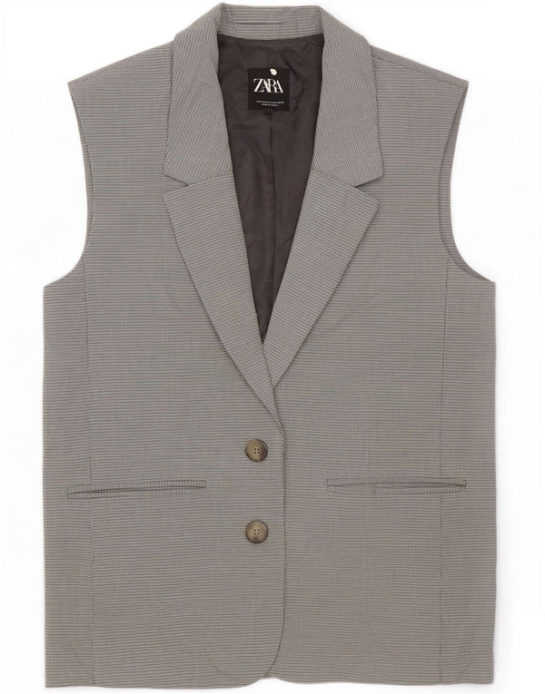 Zara Mujer Chaqueta Blazer Extragrande Sin Mangas UK 10 Small Grey Check