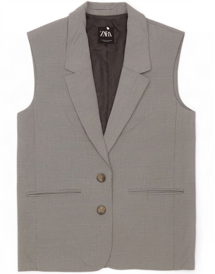 Zara Mujer Chaqueta Blazer Extragrande Sin Mangas UK 10 Small Grey Check