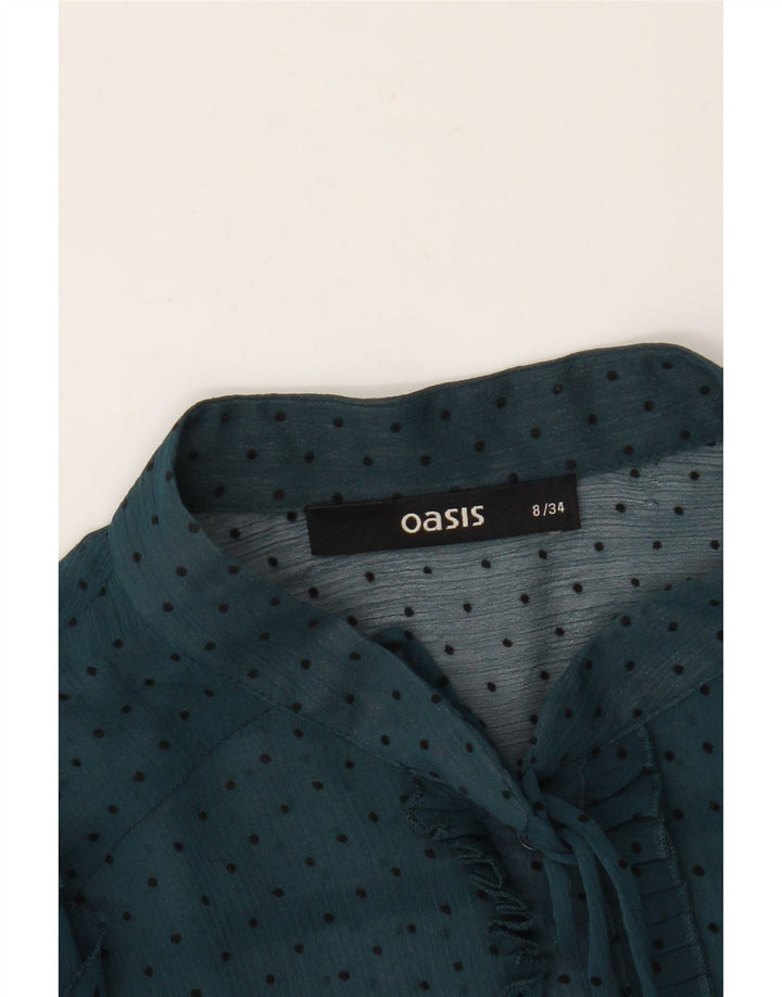 Oasis Blusa tipo camisa transparente con lazo en la parte delantera para mujer UK 8 Small Blue Spotted