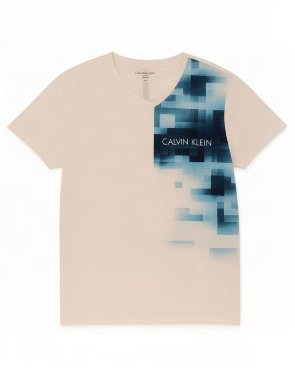 Calvin Klein Jeans Hombre Camiseta Gráfica Top Medio Blanco Geométrico