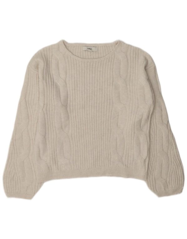 Marks & Spencer Jersey extragrande con cuello barco para mujer, talla S, color blanco