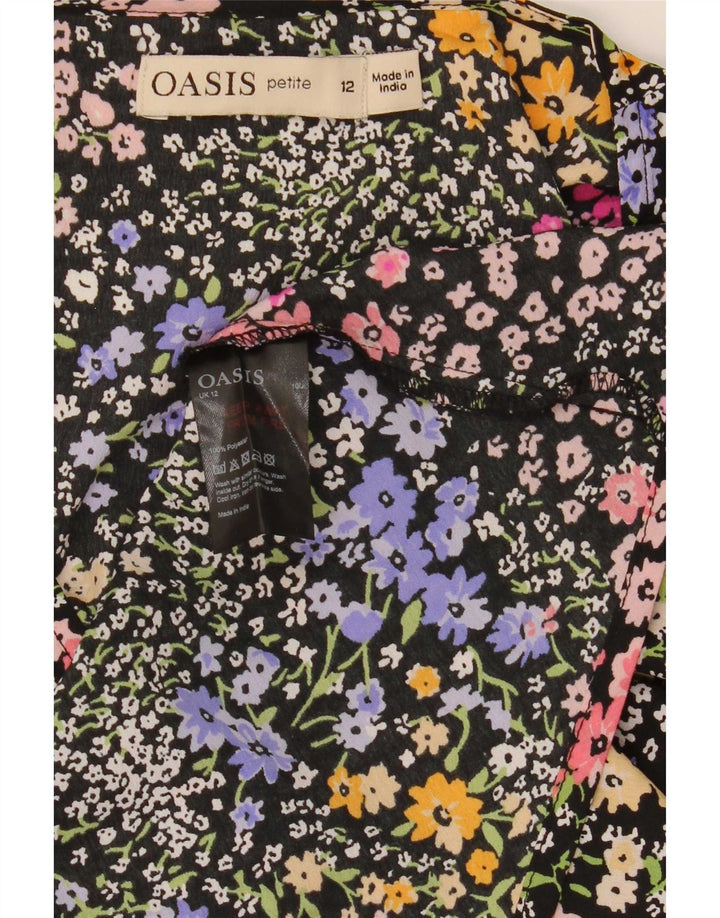 Vestido básico de manga larga para mujer Oasis Petite UK 42 Medium Black Floral
