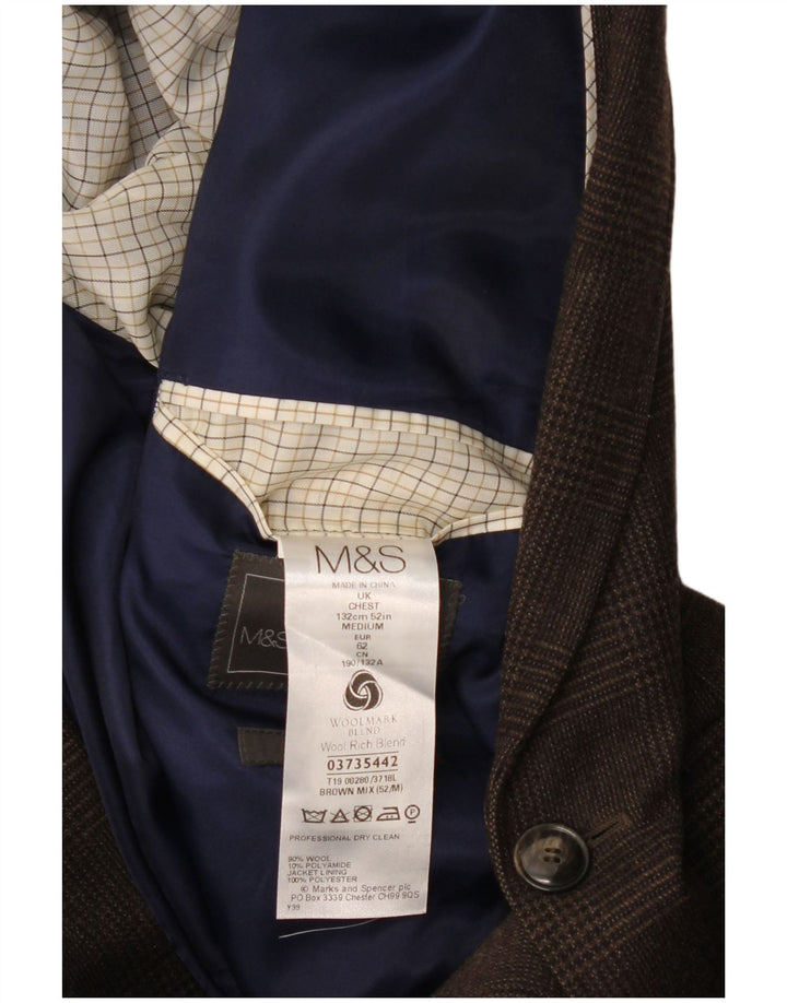 Marks & Spencer Chaqueta tipo blazer de 2 botones para hombre UK 52 3XL Marrón Pata de gallo