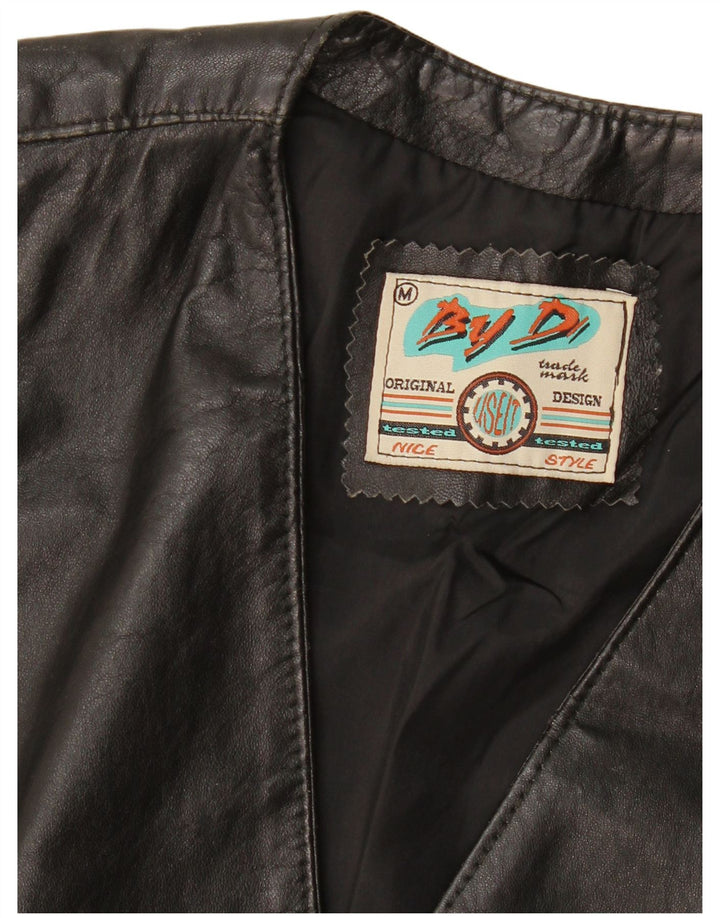 VINTAGE Chaleco de cuero para hombre Medio Negro