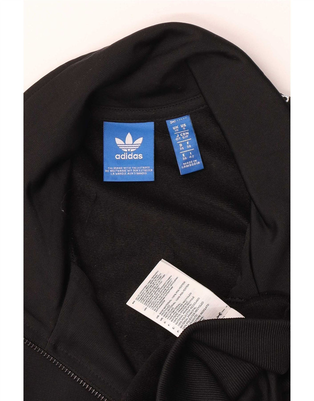 Adidas Mujer Gráfico Chándal Top Chaqueta UK 10 Pequeño Poliéster Negro