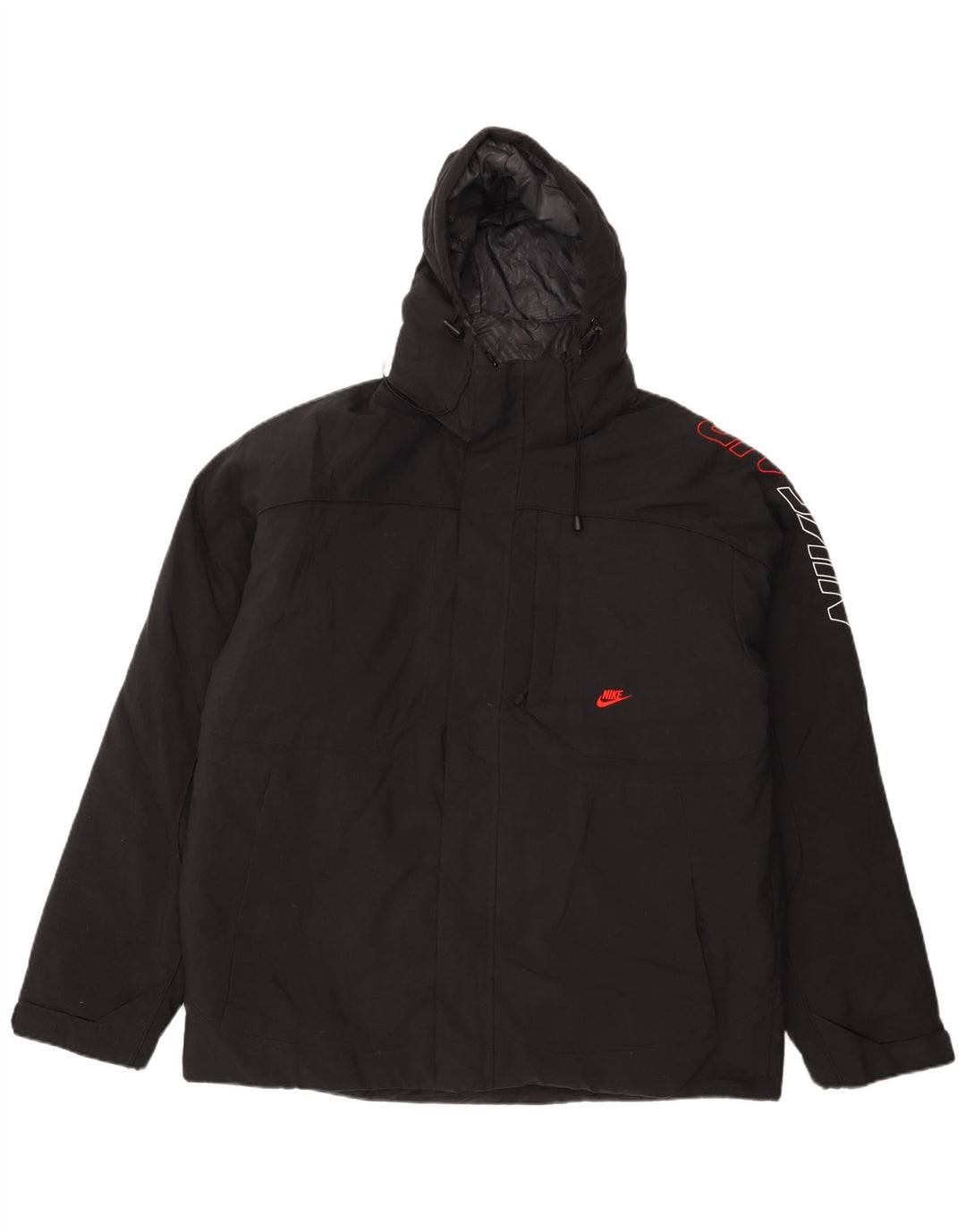 Chaqueta acolchada con capucha y estampado para hombre Nike UK 42/44 Grande Negro Poliéster