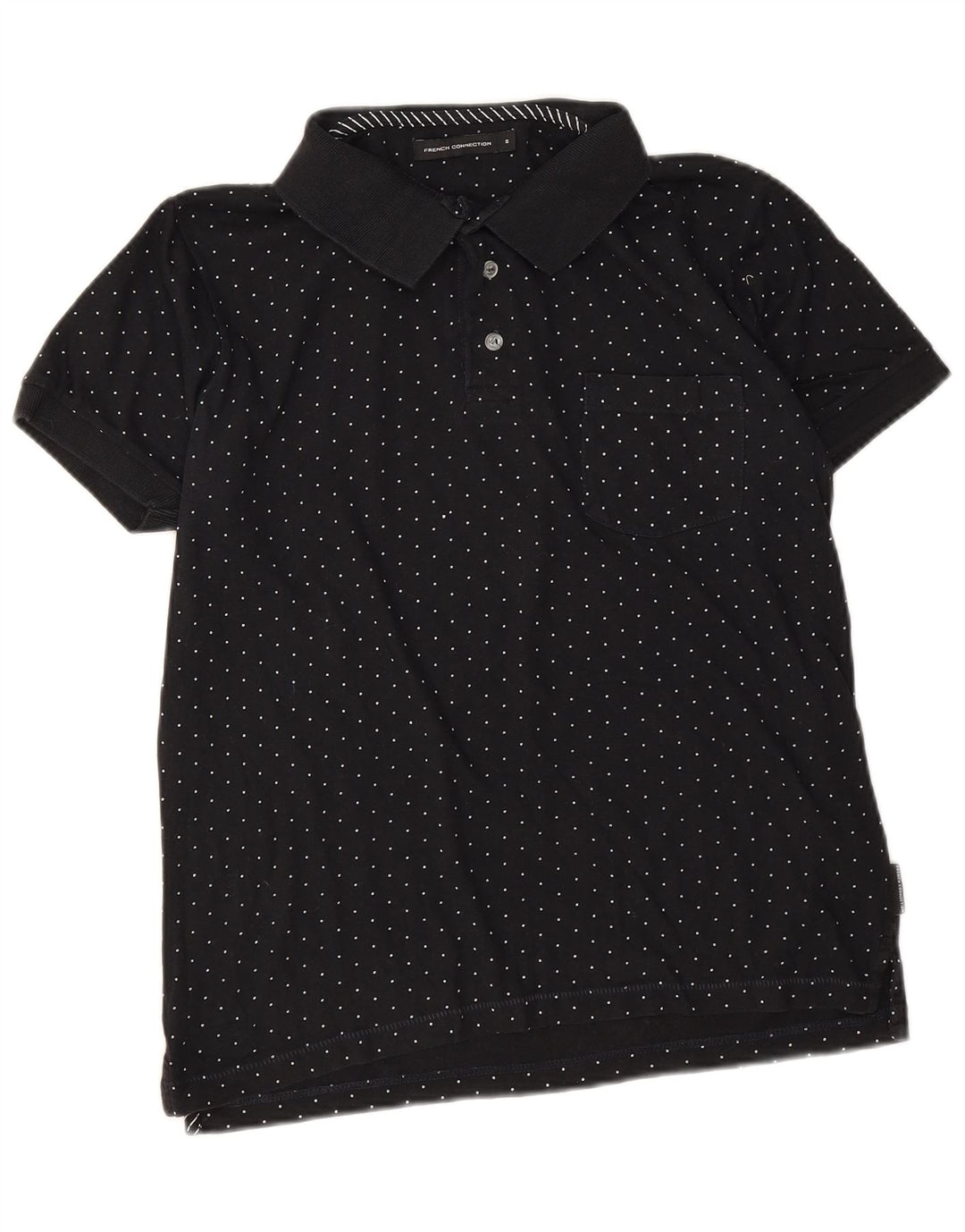 French Connection Polo para hombre pequeño de algodón con lunares negros