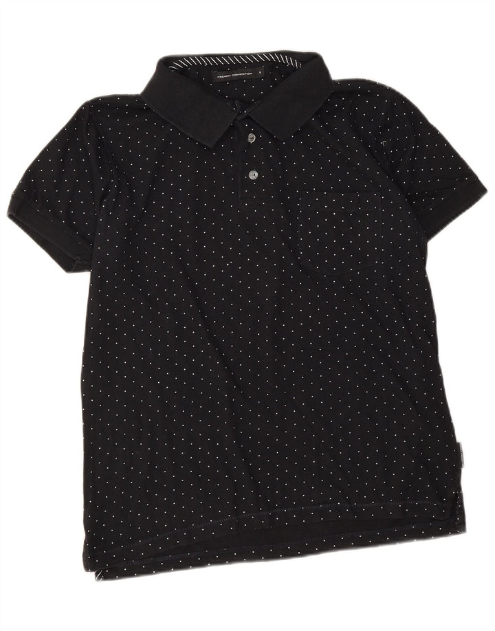 French Connection Polo para hombre pequeño de algodón con lunares negros