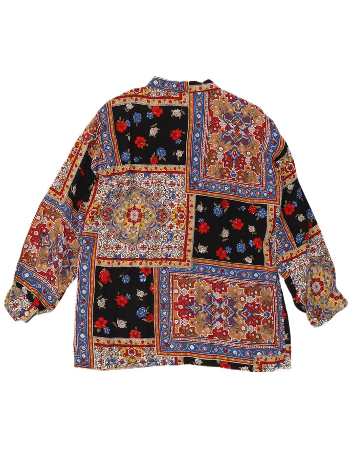 VINTAGE Blusa camisa mujer Reino Unido 16 Viscosa patchwork multicolor grande