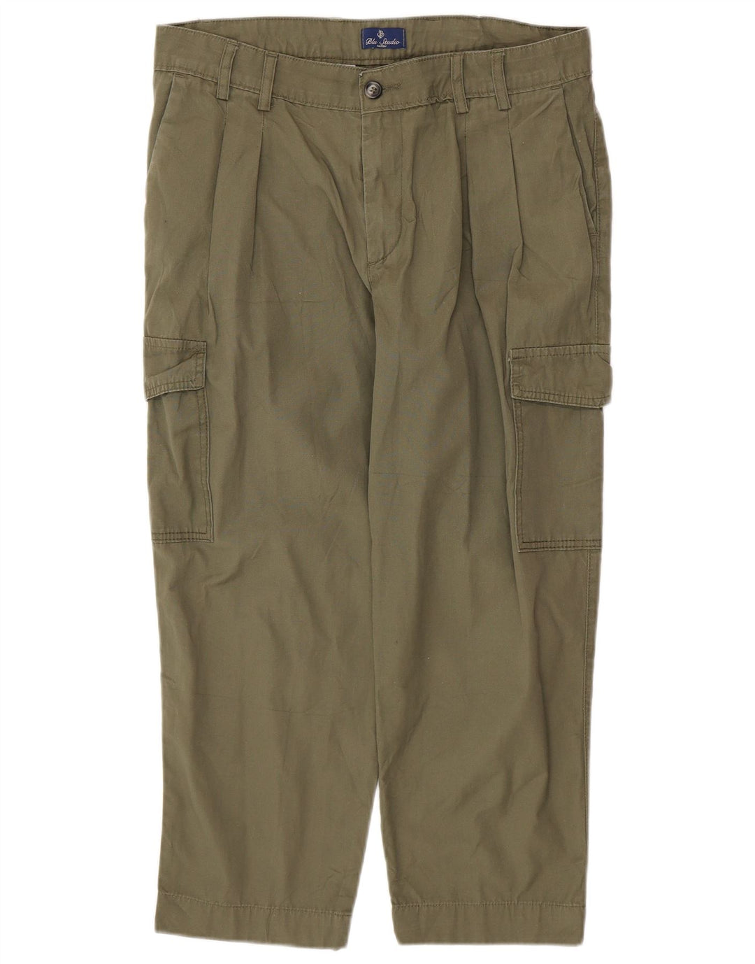 BLU STUDIO Pantalones cargo con pinzas Napoli para hombre IT 50 Large W36 L24 Verde