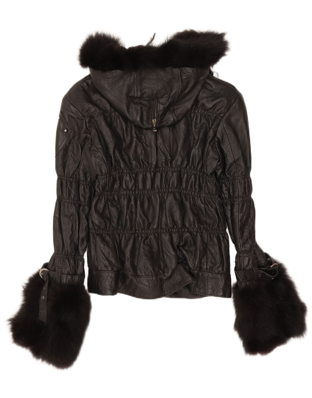 Kor@Kor Chaqueta de cuero con capucha para mujer UK 42 Medium Black