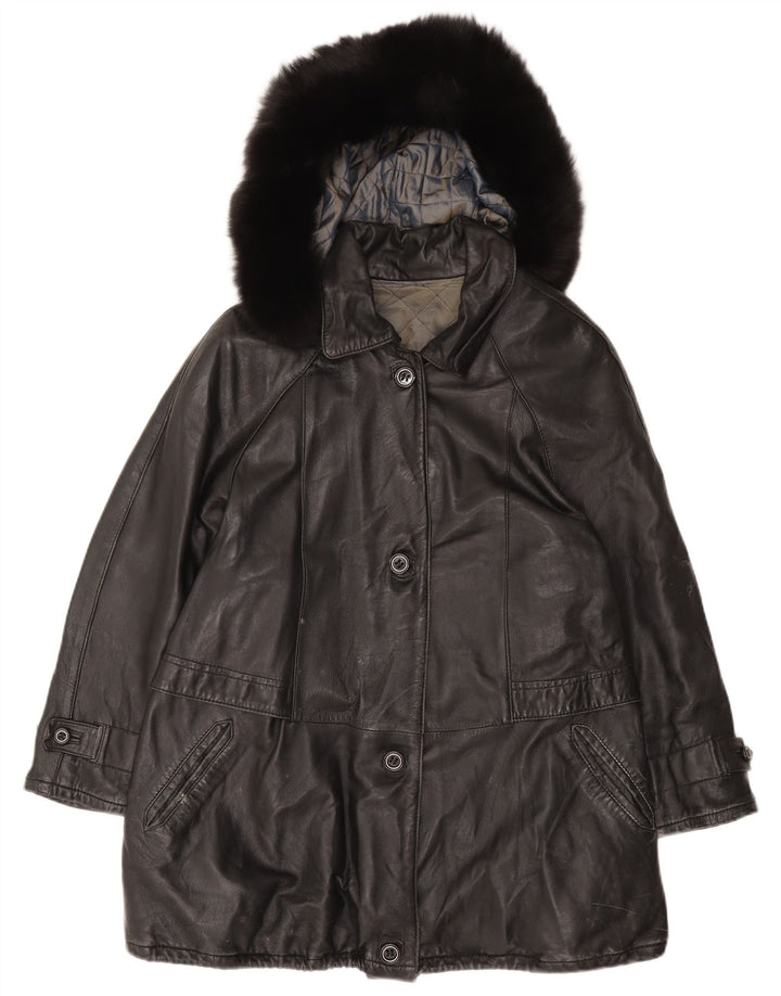 Basetti Chaqueta de cuero con capucha para mujer IT 46 Large Black