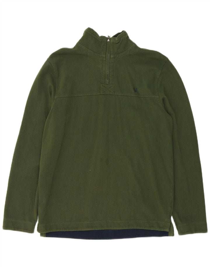 Crew Clothing - Sudadera con cuello y cremallera para hombre, color verde medio, algodón