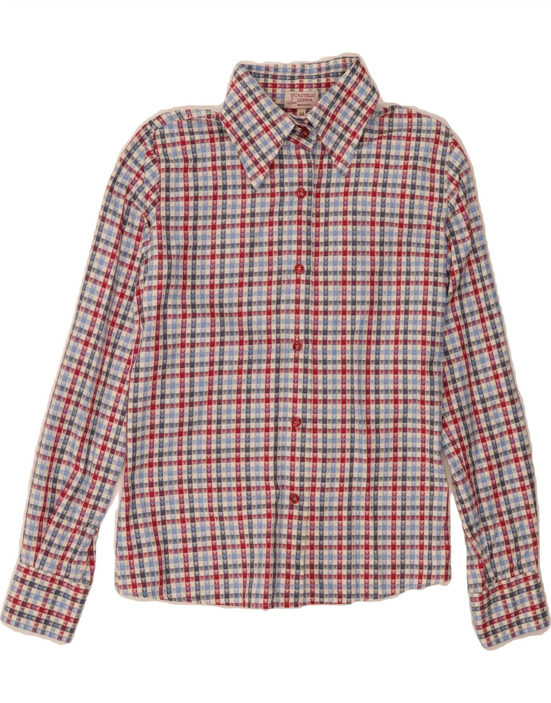 VINTAGE Womens Shirt IT 44 Medium Multicoloured Geometric Cotton Vintage Vintage and Second-Hand Vintage from Messina Hembry 