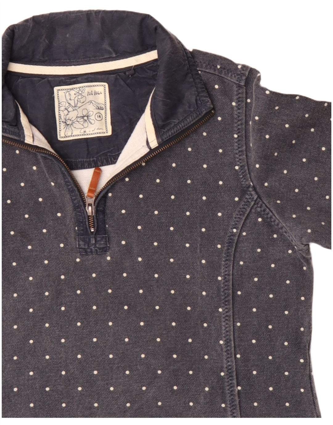 Fat Face - Sudadera con cuello y cremallera para mujer, talla 40, talla grande, color azul marino con lunares